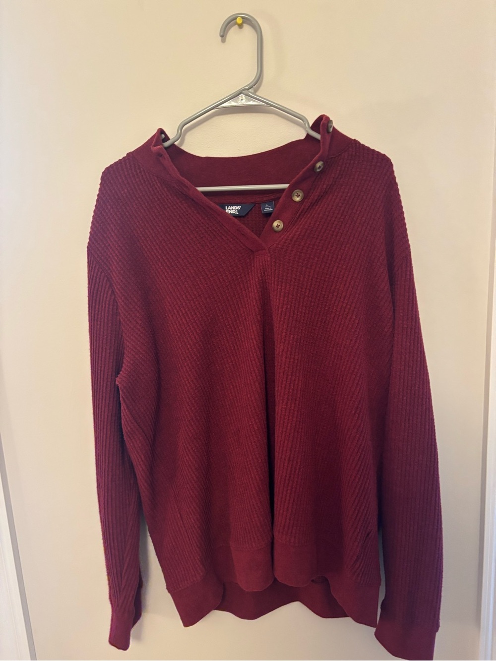 Lands' End Women's Button-Front Cowl Neck Burgundy Sweater
